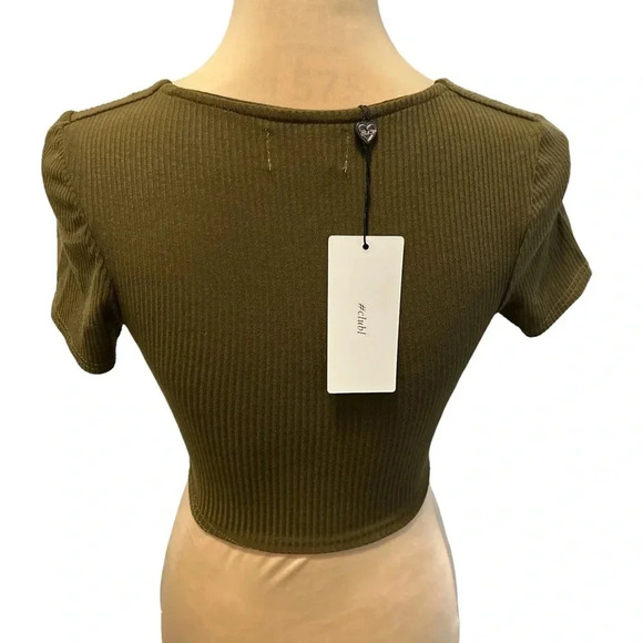 Club L London Ruched Front Plunge Front Crop Top Khaki Green/Brown Size 2 NWT - Picture 4 of 10